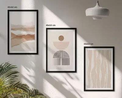 Set de 3 cuadros para salón con diseño de paisaje de geometría abstracta