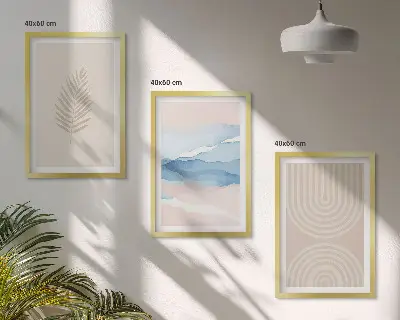 Juego de 3 cuadros con diseño de hojas onduladas en tonos beige y azulado