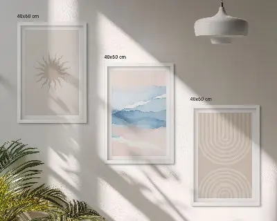 Set de 3 cuadros para salón diseño de ondas solares con líneas abstractas en tonos pastel
