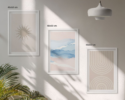 Set de 3 cuadros para salón Ondas solares, líneas abstractas en tonos pastel.