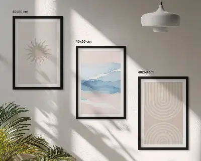 Set de 3 cuadros para salón diseño de ondas solares con líneas abstractas en tonos pastel