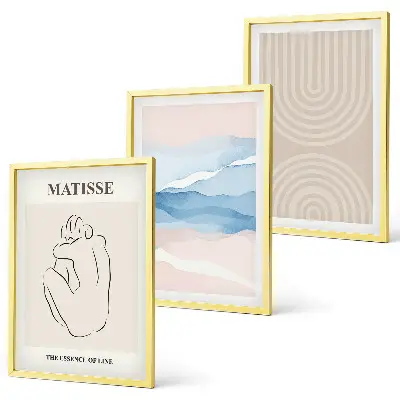 Juego de 3 cuadros diseño de líneas y ondas en minimalismo pastel