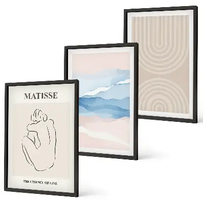Juego de 3 cuadros diseño de líneas y ondas en minimalismo pastel