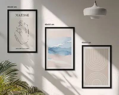 Juego de 3 cuadros diseño de líneas y ondas en minimalismo pastel