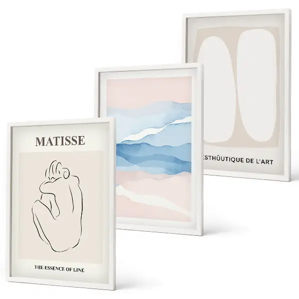 Set de 3 cuadros para salón con motivos de formas abstractas de Matisse