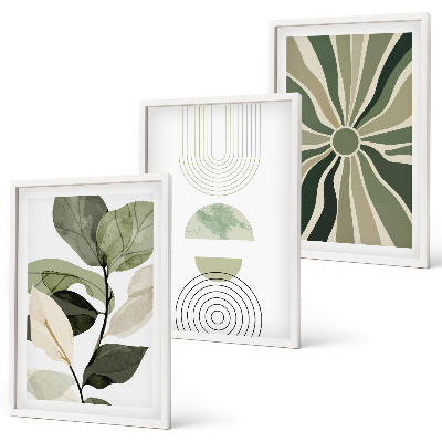 Juego de 3 cuadros Motivos vegetales, geometría, vegetación