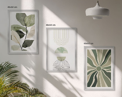Juego de 3 cuadros Motivos vegetales, geometría, vegetación