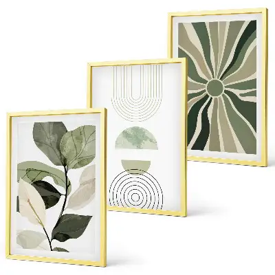 Juego de 3 cuadros con motivos vegetales y geometría