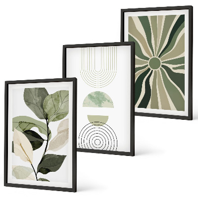 Juego de 3 cuadros Motivos vegetales, geometría, vegetación