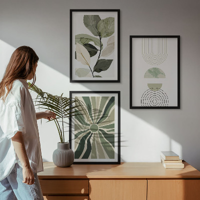 Juego de 3 cuadros Motivos vegetales, geometría, vegetación