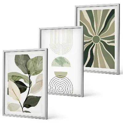 Juego de 3 cuadros con motivos vegetales y geometría
