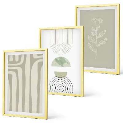 Set de 3 cuadros para salón con diseño de patrones geométricos y plantas