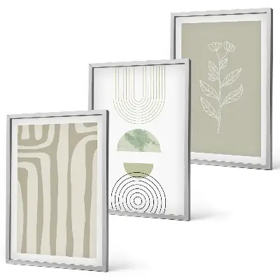 Set de 3 cuadros para salón con diseño de patrones geométricos y plantas