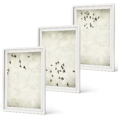 Set de 3 cuadros para salón Pintura minimalista de pájaros