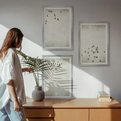 Set de 3 cuadros de pintura minimalista de pájaros decoración para salón