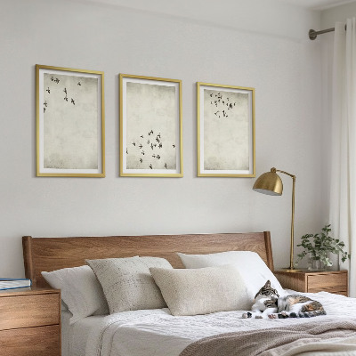 Set de 3 cuadros para salón Pintura minimalista de pájaros