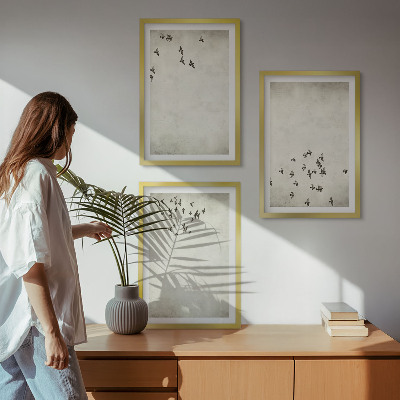Set de 3 cuadros para salón Pintura minimalista de pájaros
