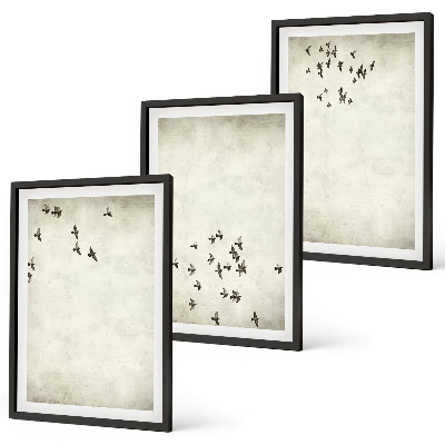 Set de 3 cuadros para salón Pintura minimalista de pájaros