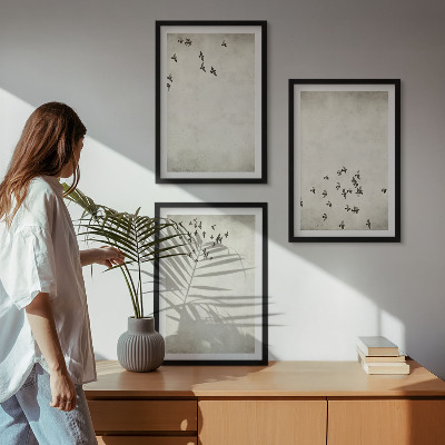 Set de 3 cuadros para salón Pintura minimalista de pájaros