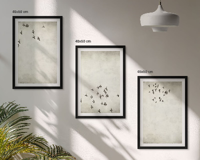 Set de 3 cuadros para salón Pintura minimalista de pájaros