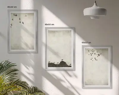 Juego de 3 cuadros diseño de pájaros voladores minimalistas