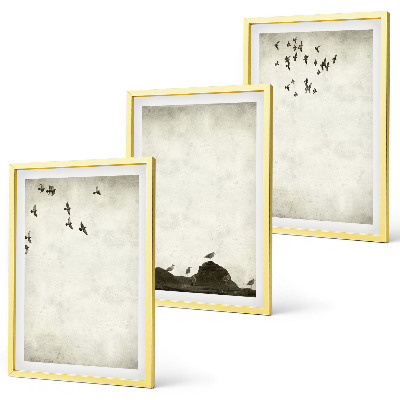 Juego de 3 cuadros Pájaros voladores Minimalismo