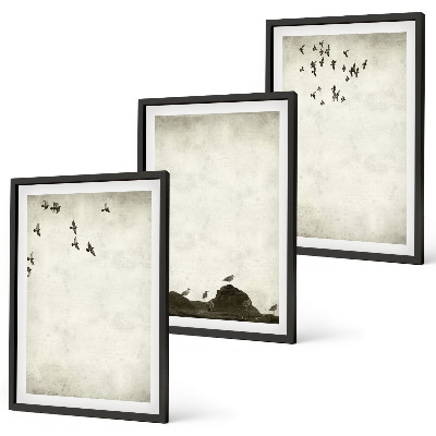 Juego de 3 cuadros Pájaros voladores Minimalismo