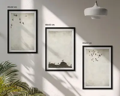 Juego de 3 cuadros diseño de pájaros voladores minimalistas