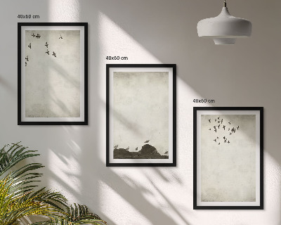 Juego de 3 cuadros Pájaros voladores Minimalismo