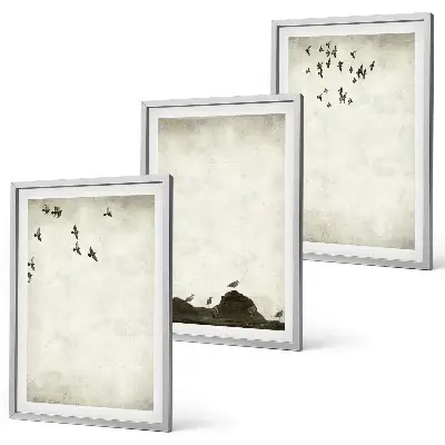 Juego de 3 cuadros diseño de pájaros voladores minimalistas