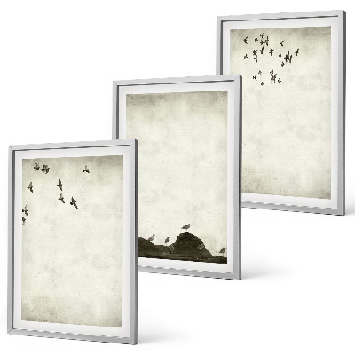 Juego de 3 cuadros Pájaros voladores Minimalismo