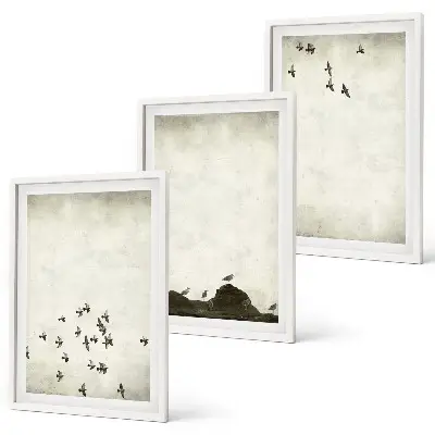 Set de 3 cuadros para salón con diseño de pájaros en vuelo estilo minimalista