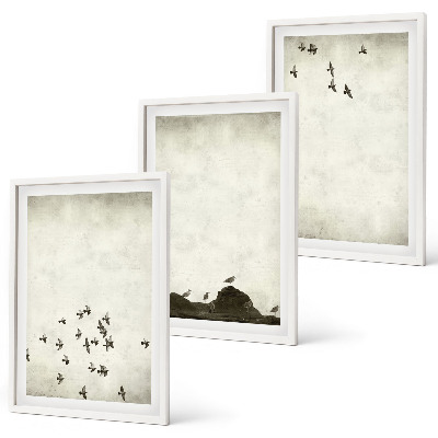Set de 3 cuadros para salón Pájaros en vuelo al estilo minimalista