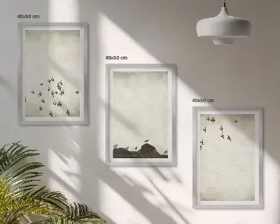 Set de 3 cuadros para salón con diseño de pájaros en vuelo estilo minimalista