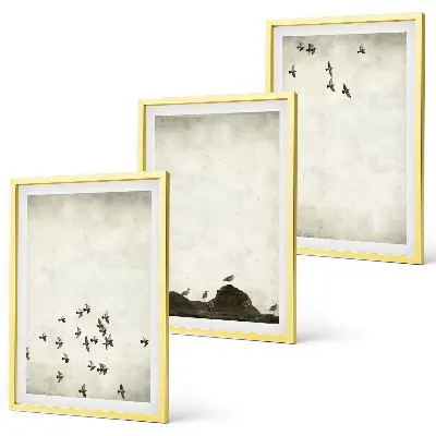 Set de 3 cuadros para salón con diseño de pájaros en vuelo estilo minimalista