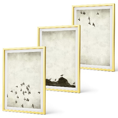 Set de 3 cuadros para salón Pájaros en vuelo al estilo minimalista