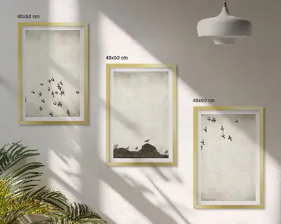 Set de 3 cuadros para salón con diseño de pájaros en vuelo estilo minimalista