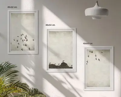 Set de 3 cuadros para salón con diseño de pájaros en vuelo estilo minimalista