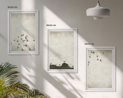 Set de 3 cuadros para salón Pájaros en vuelo al estilo minimalista