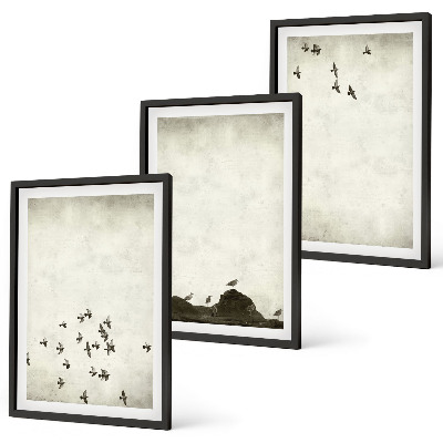 Set de 3 cuadros para salón Pájaros en vuelo al estilo minimalista