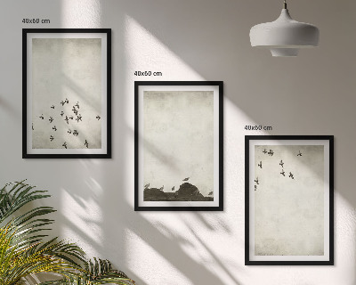 Set de 3 cuadros para salón Pájaros en vuelo al estilo minimalista