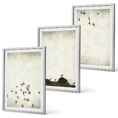 Set de 3 cuadros para salón con diseño de pájaros en vuelo estilo minimalista