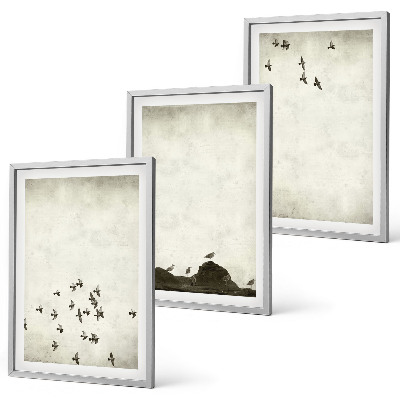 Set de 3 cuadros para salón Pájaros en vuelo al estilo minimalista