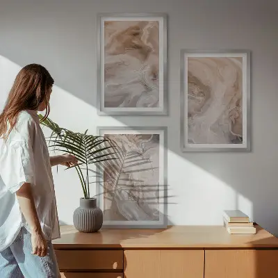 Set de 3 cuadros para salón con diseño de texturas abstractas de mármol