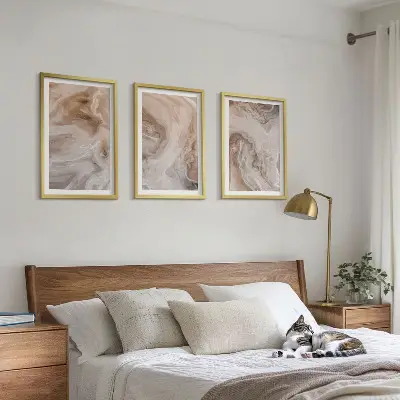 Set de 3 cuadros para salón con diseño de texturas abstractas de mármol