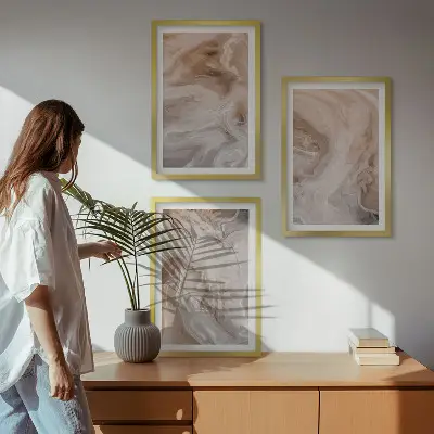Set de 3 cuadros para salón con diseño de texturas abstractas de mármol