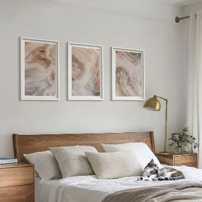Set de 3 cuadros para salón con diseño de texturas abstractas de mármol