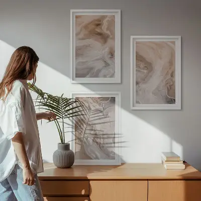 Set de 3 cuadros para salón con diseño de texturas abstractas de mármol