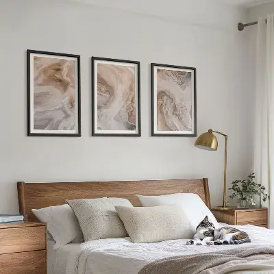 Set de 3 cuadros para salón con diseño de texturas abstractas de mármol