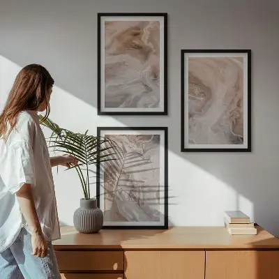 Set de 3 cuadros para salón con diseño de texturas abstractas de mármol